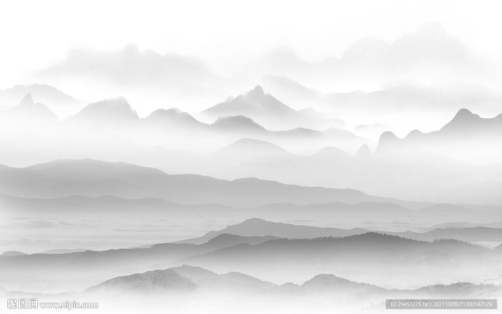 高清 灰色新山水画 tif分层