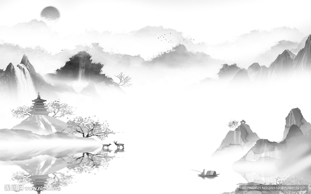 人气 新款灰色山水 tif分层