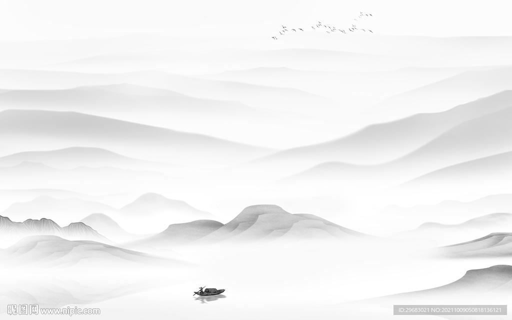 中式现代灰色山水 tif分层