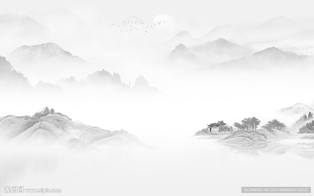 高档风景灰色山水 tif分层