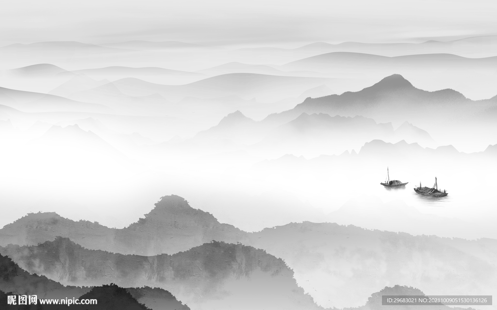 高清 现代灰色山水 tif分层