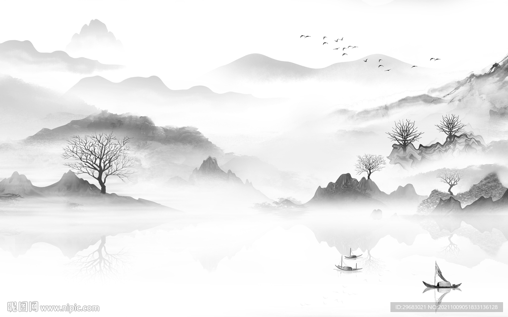 简约新款灰色山水 tif分层