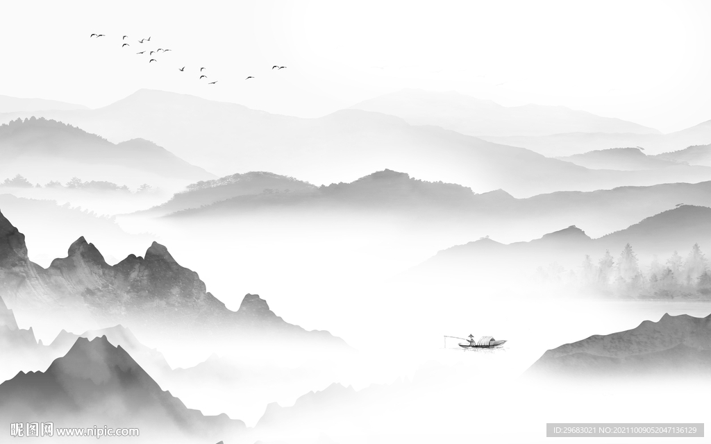 高清 新款灰色山水 tif分层