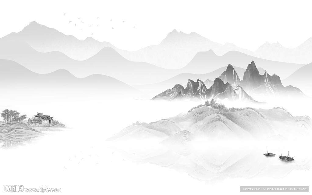 高档 现代灰色山水 tif分层