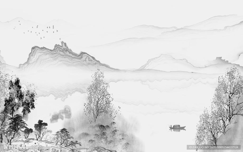 高清 最新灰色山水 tif分层