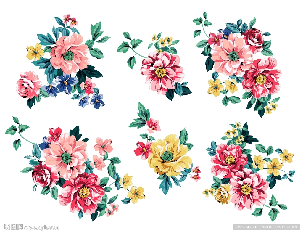 北欧热带风手绘花卉分层素材