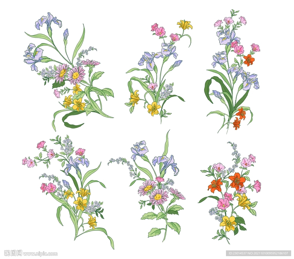 北欧清新风手绘花卉分层素材