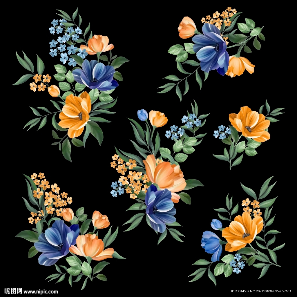 北欧热带风手绘花卉分层素材