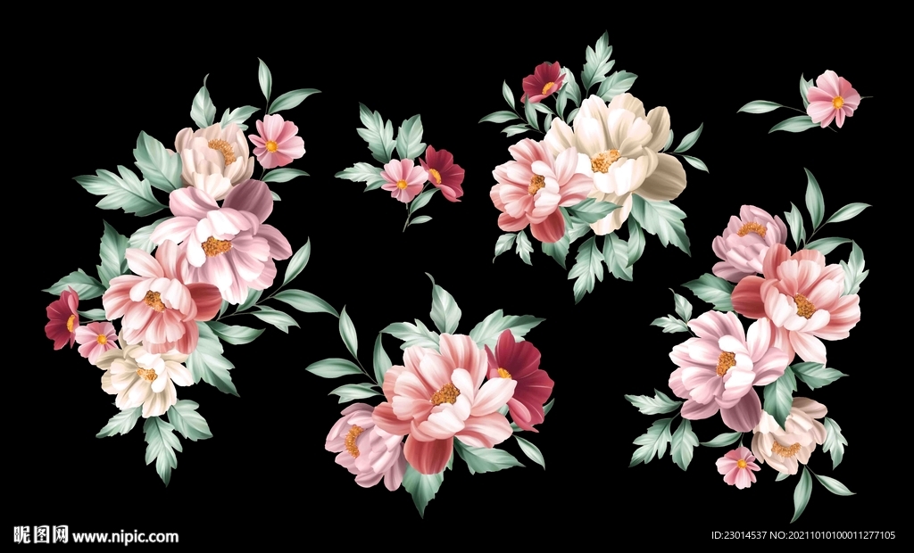 清新风手绘花卉分层素材