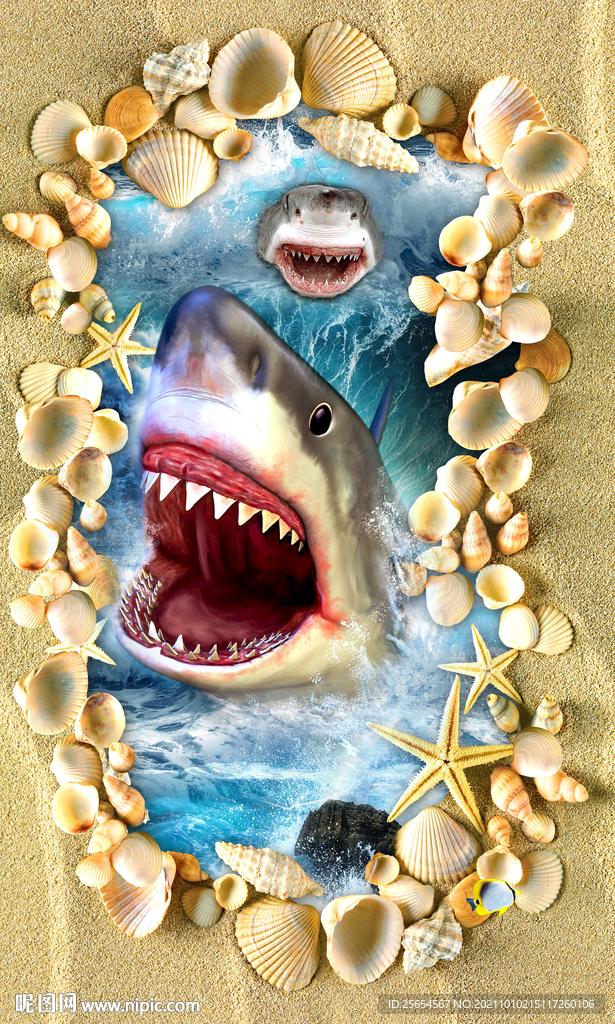 鲨鱼3D立体地板地画