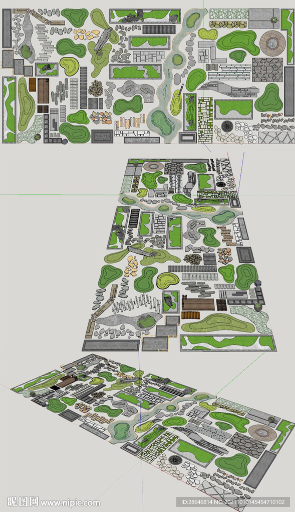 中式庭院步道微地形景观SU模型