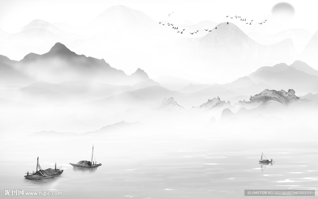 意境灰色画山水图 tif分层