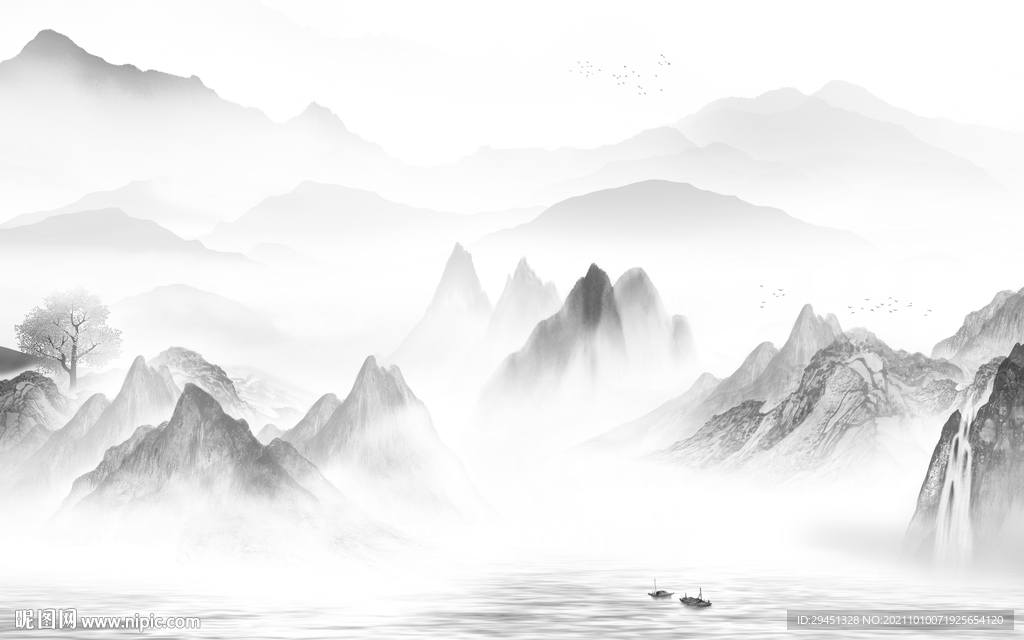 简约灰色山水背景 tif分层