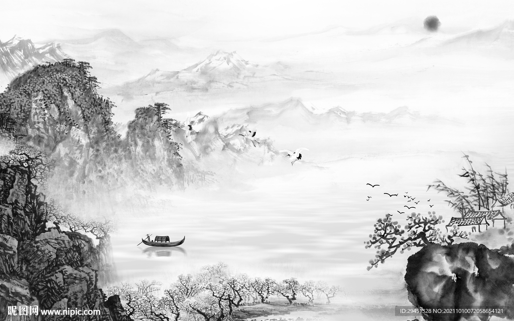 高档 客厅灰色山水 tif分层