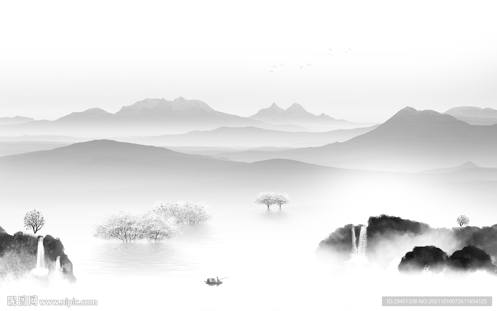 爆款 客厅山水背景 tif分层