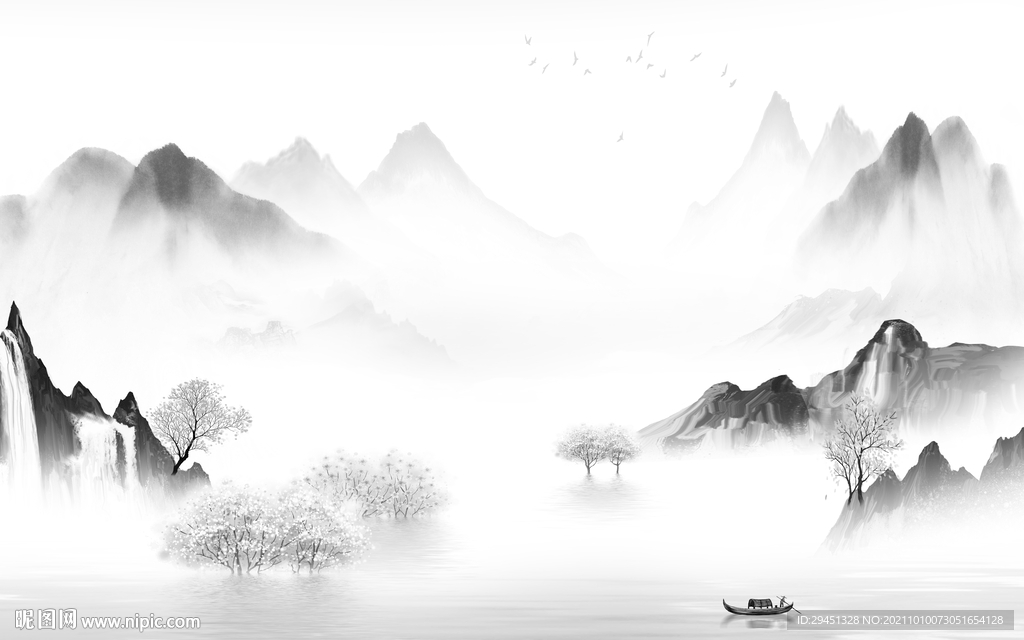 高档 灰色画山水图 tif分层