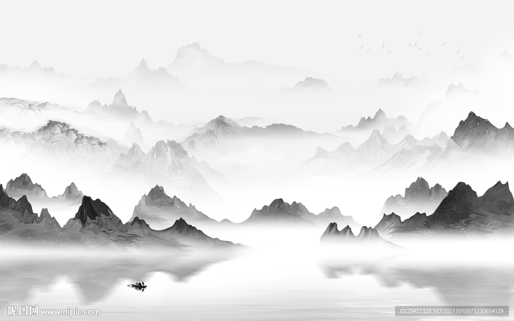 大气客厅山水背景 tif分层