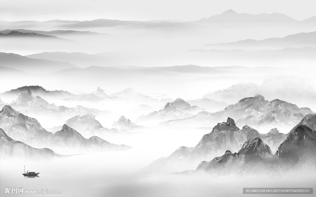 人气客厅山水背景 tif分层