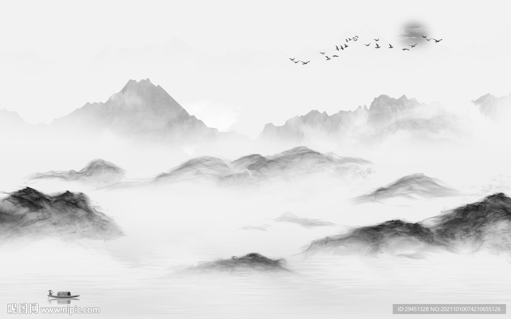 高清客厅山水背景 tif分层