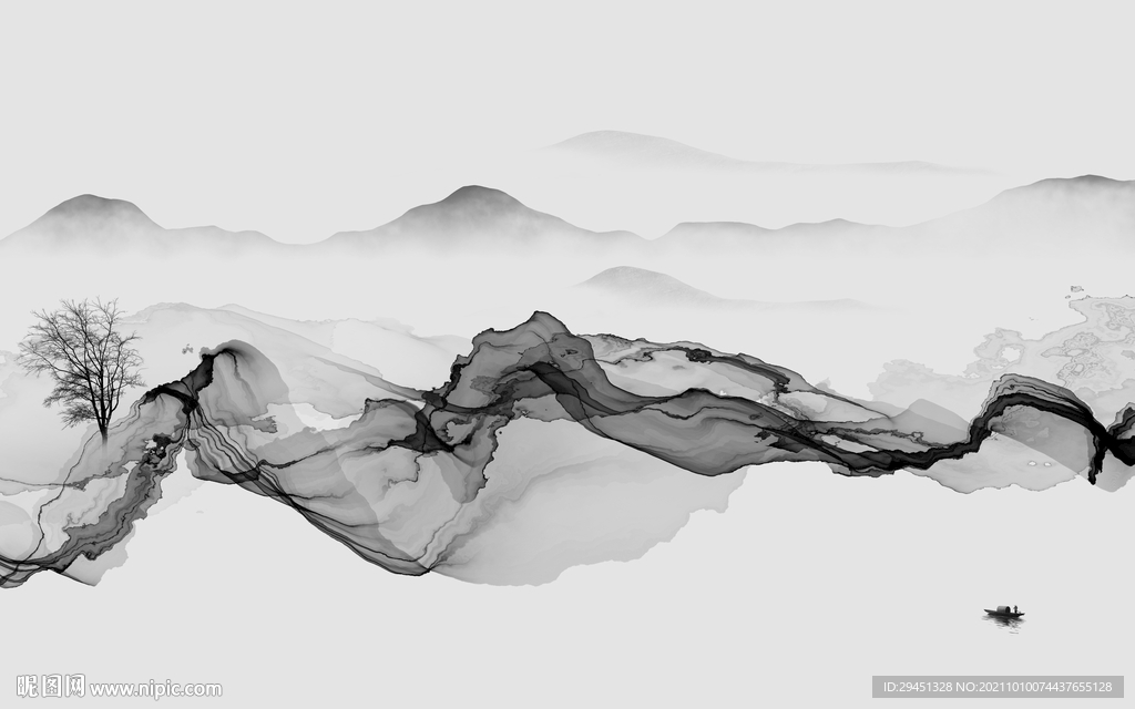 高档 客厅山水背景 tif分层