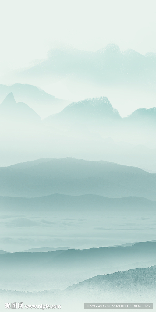 蓝色 装饰画山水图 TIF分层