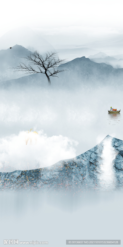 新中式现代山水玄关 TIF分层