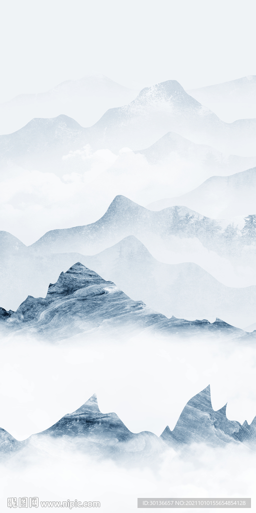 蓝色 高端山水玄关 TIF分层