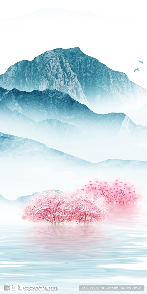 新中式山水背景玄关 TIF分层