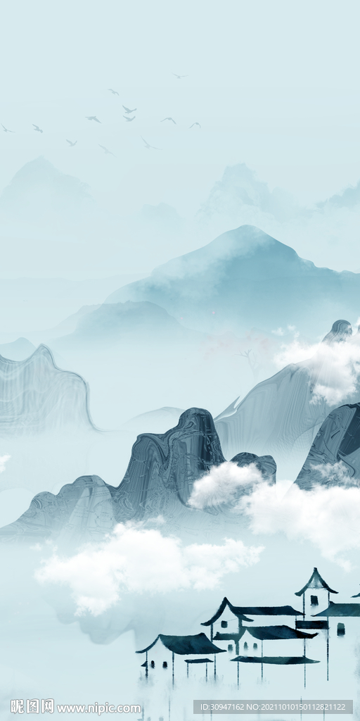 中国风山水风景玄关 TIF分层