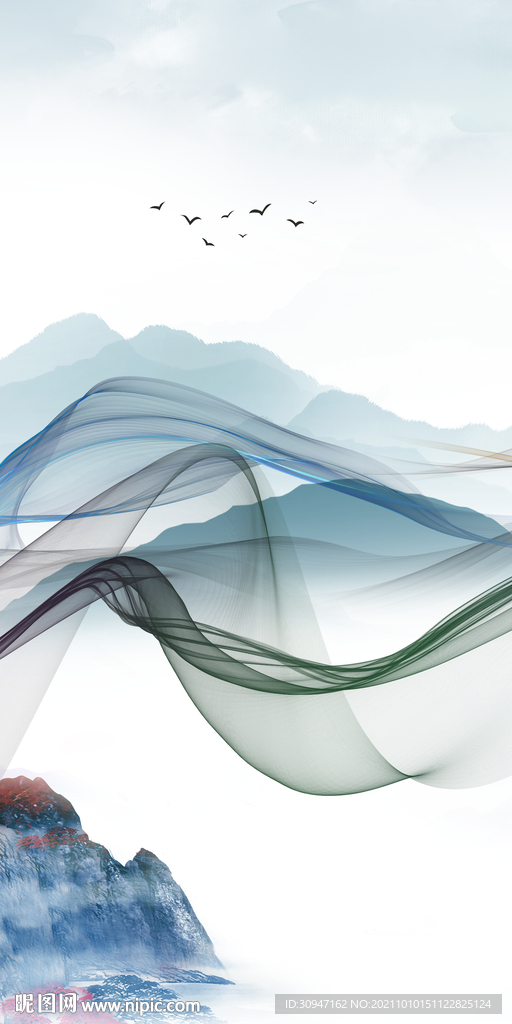 线条山水风景玄关 TIF分层