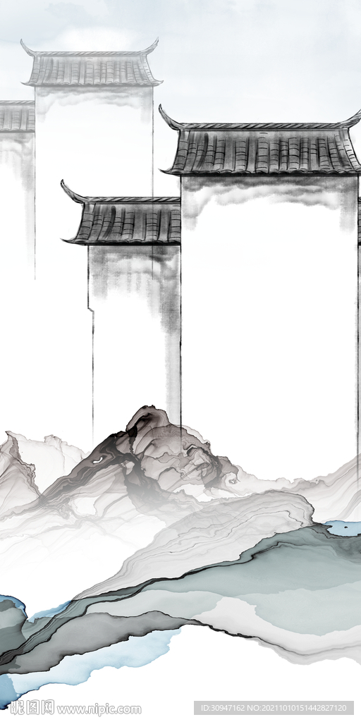 中式山水风景玄关 TIF分层