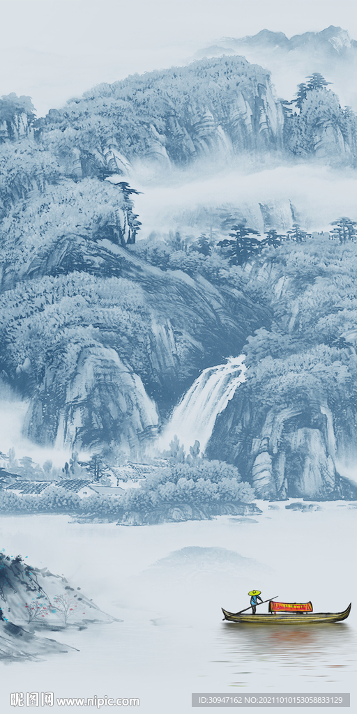 中国风山水简约玄关 TIF分层