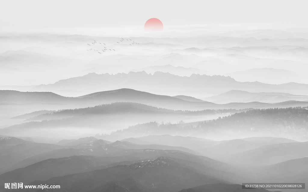 中式山水画电视背景墙