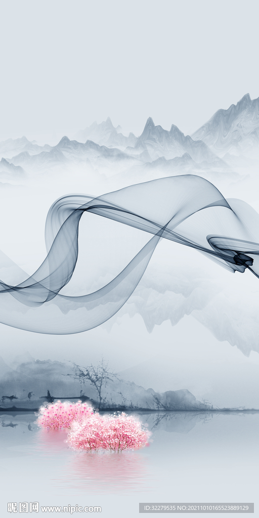 人气 家装山水玄关 文件分层画