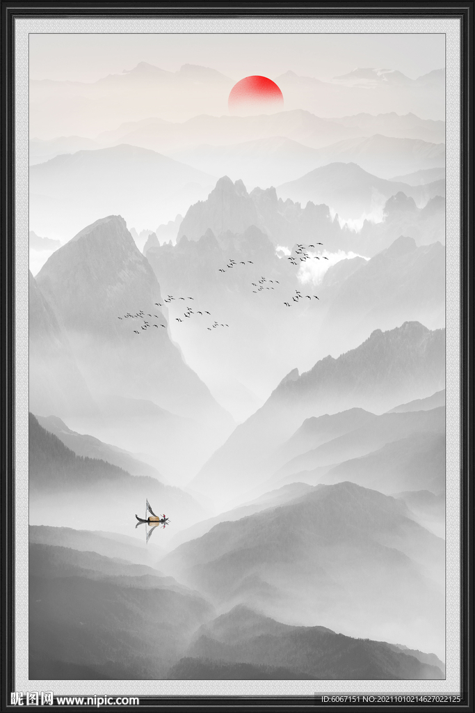 中式水墨山水画