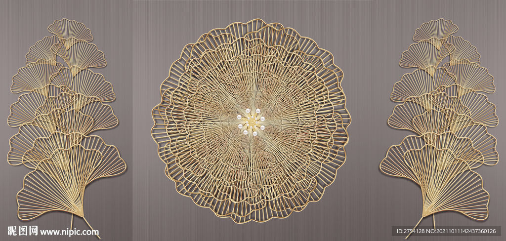 晶瓷画 杏叶 线条花纹