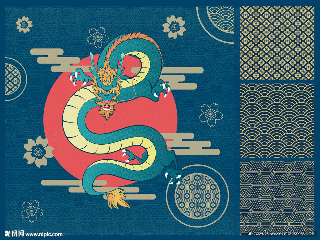 中国龙印花图案 中国风装饰画