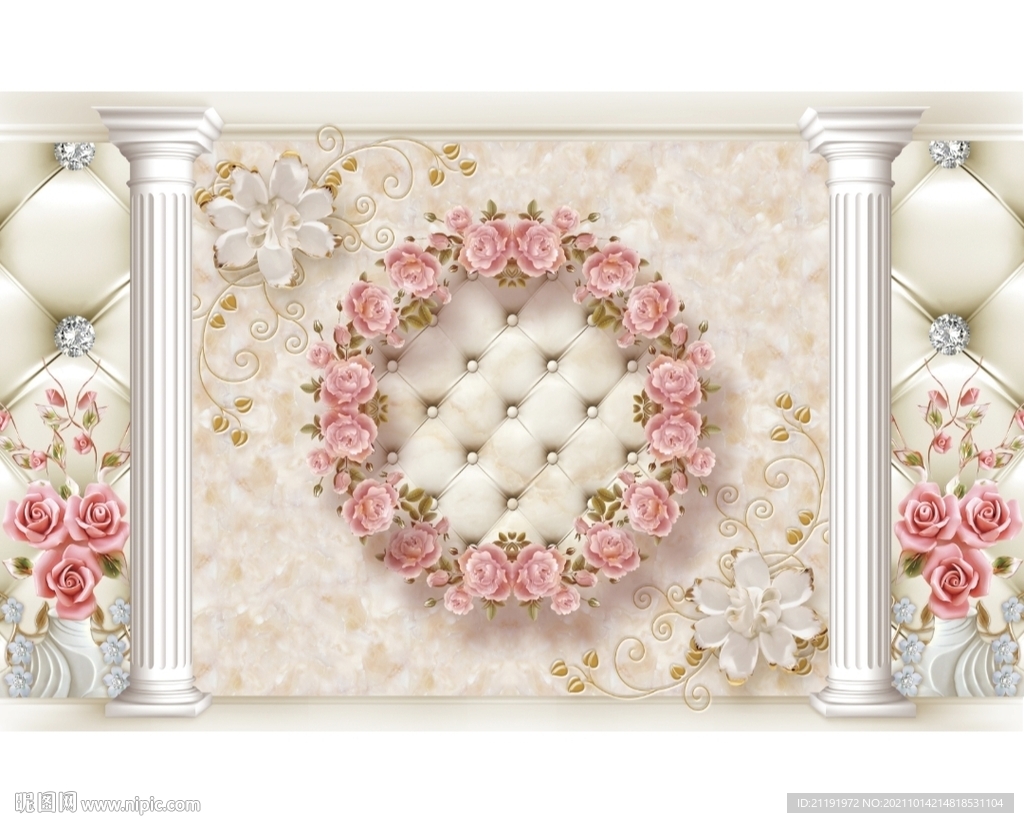 欧式3d钻石花朵背景墙