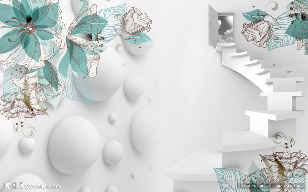 3D花卉现代简约电视背景墙图片