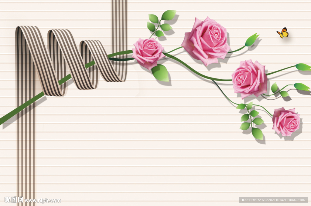 玫瑰3d壁画抽象