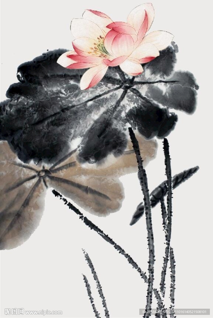 新中式水墨荷花国画玄关装饰画