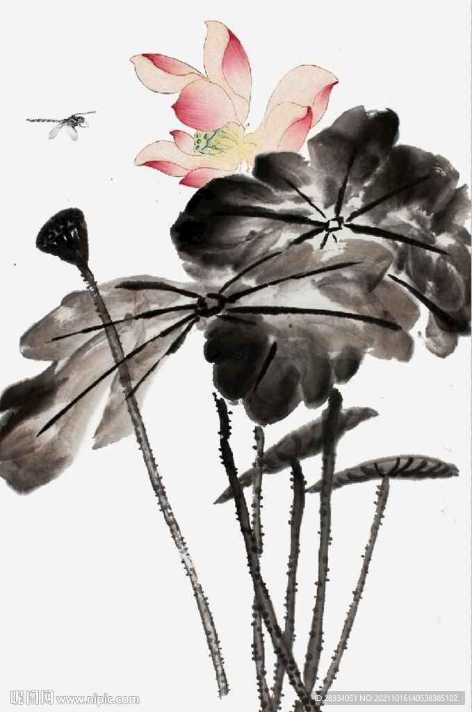 新中式水墨荷花国画玄关装饰画