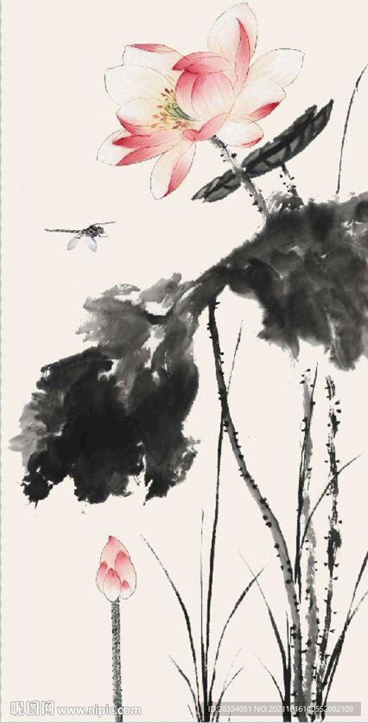 新中式水墨荷花国画玄关装饰画