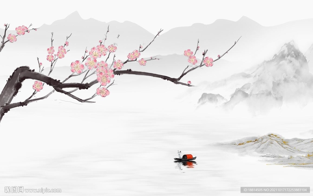 梅花新中式背景墙