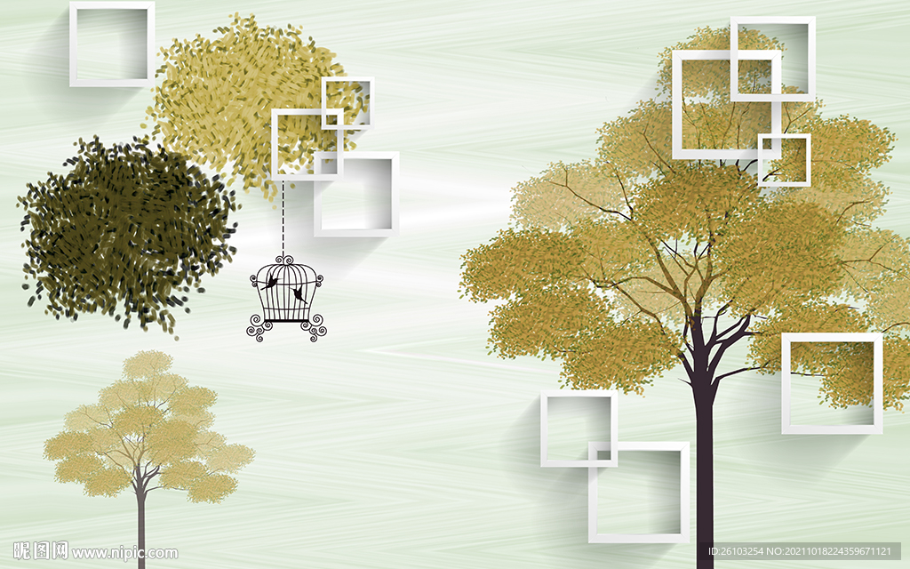 简约小树框框电视背景墙