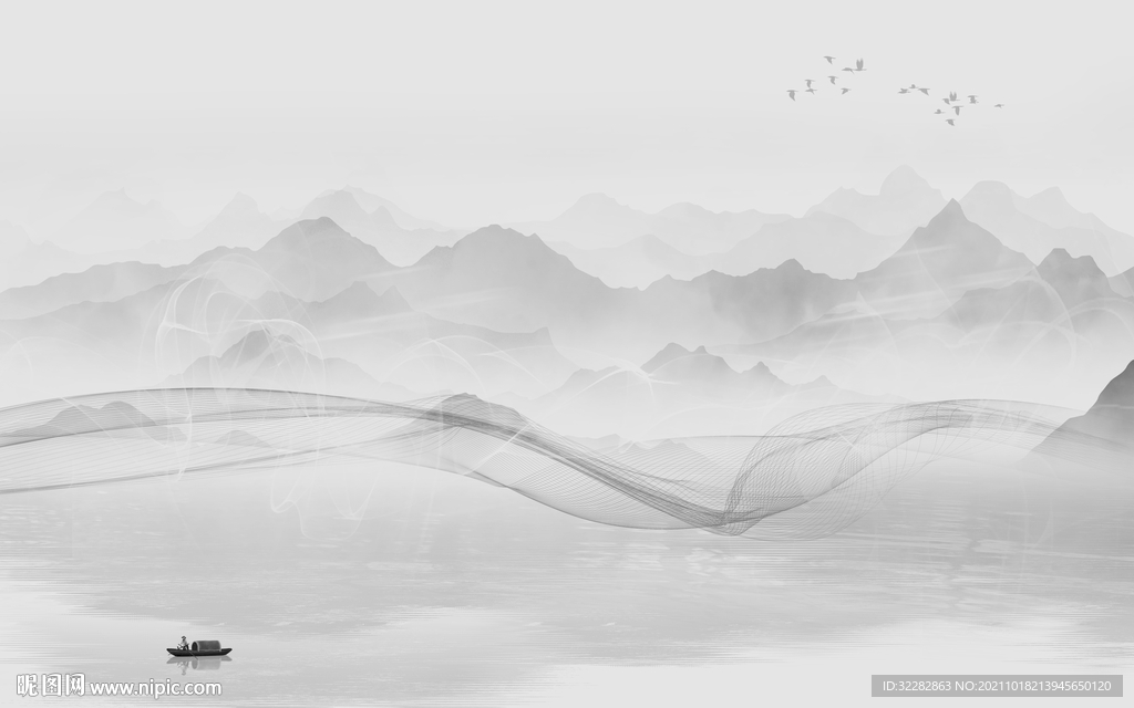 爆款 意境灰色山水 TIF分层