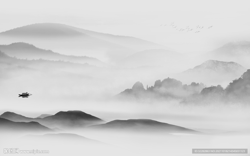 高端 意境灰色山水 TIF分层