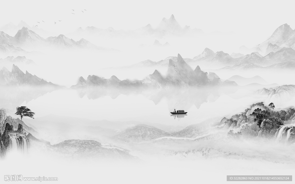 高清 意境灰色山水 TIF分层