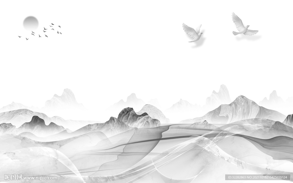 意境灰色山水图 TIF分层画