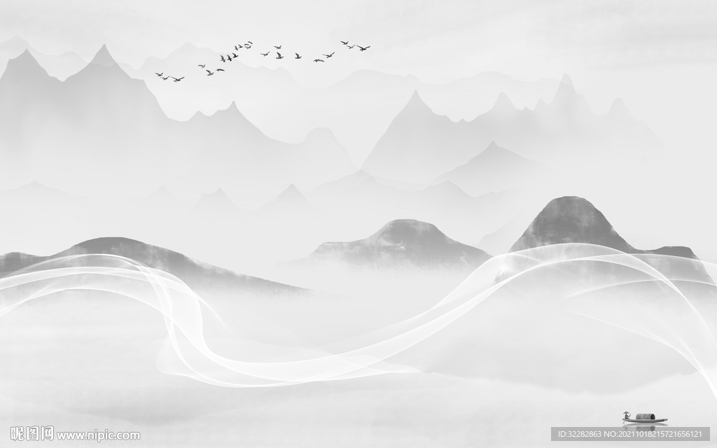 人气灰色山水图 TIF分层画